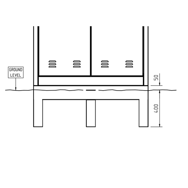 Line drawing showing ground line and plinth installation