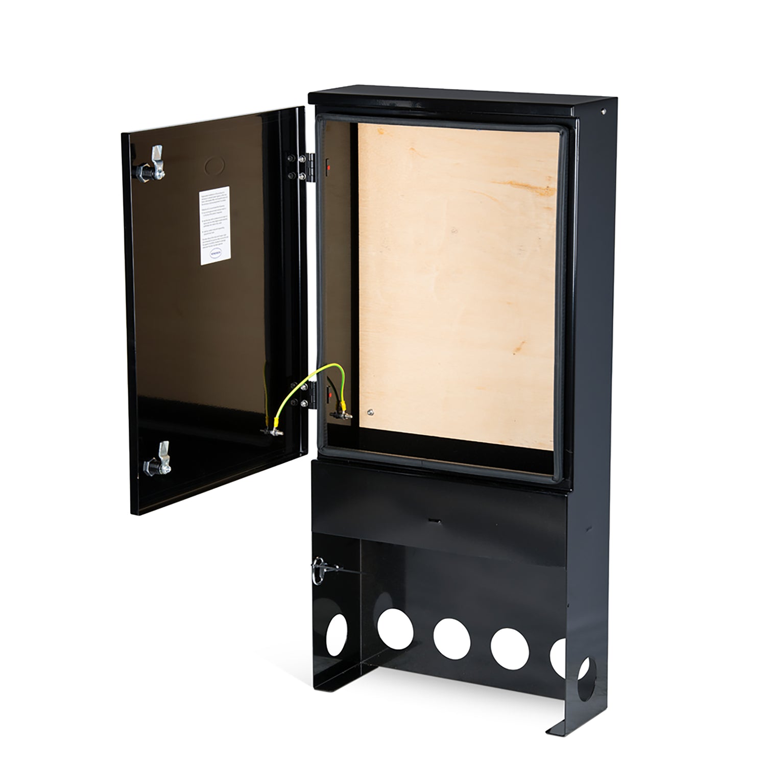 RH Pillar Hinged Door Feeder Pillar - Powder Coated Stainless Steel - Outdoor Pillar Hinged Door
