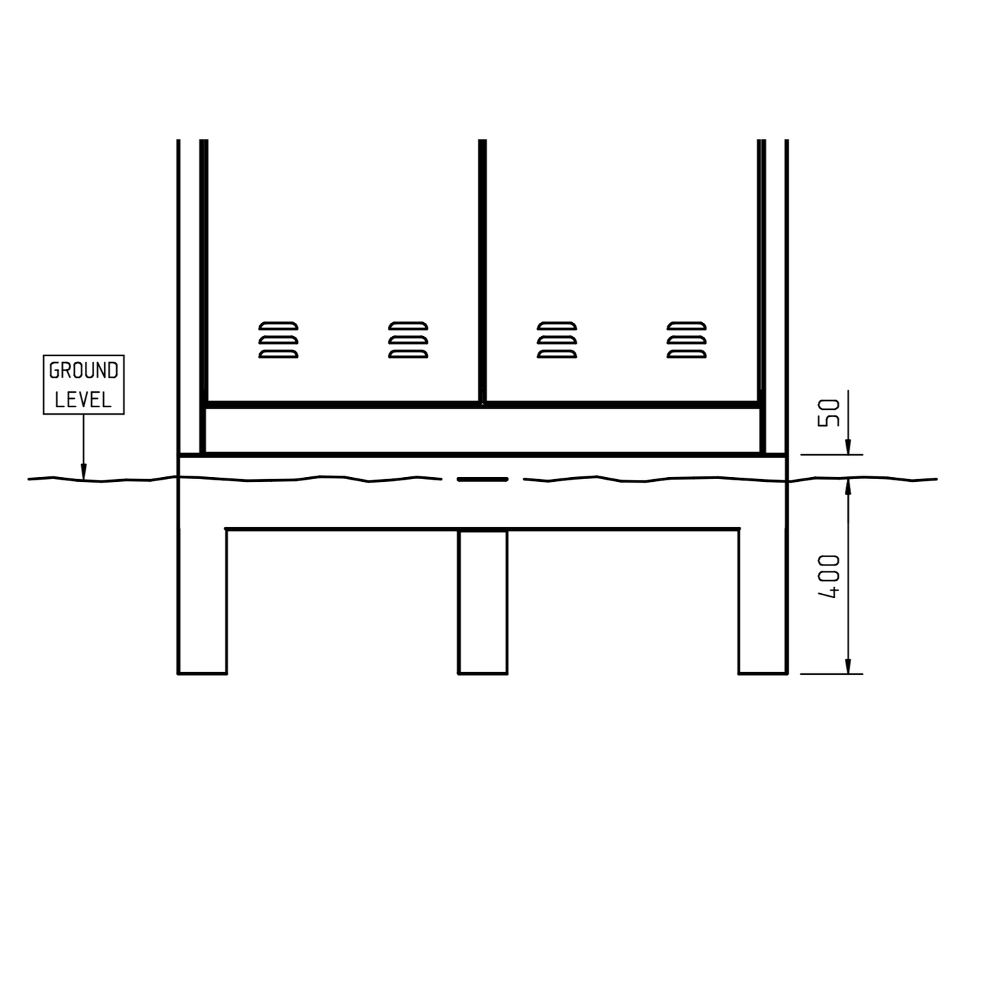 Line drawing showing ground line and plinth installation